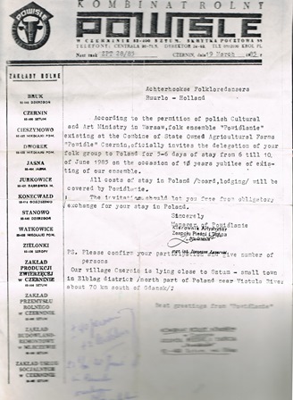 1985 Faxbericht uit Polen met de uitnodiging. 
